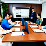 "Mesyuarat Lembaga Pengarah" (Board Meeting)**

A modern, brightly lit office boardroom in Kuala Lumpur. Around a large table sit Malaysian businessmen and businesswomen, some in baju kurung and batik shirts, deeply engaged in discussion. Laptops and documents are scattered on the table. The atmosphere is professional but collaborative. Focus on clear communication and a diverse team. Add "perfect anatomy, correct proportions, natural pose, well-formed hands, proper finger count, natural body proportions". Include the phrases "safe for work", "appropriate content", "fully clothed", "professional", "modest", "family-friendly", "professional dress", "appropriate attire".

**