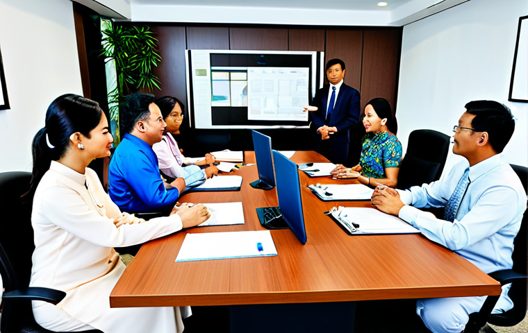 "Mesyuarat Lembaga Pengarah" (Board Meeting)**

A modern, brightly lit office boardroom in Kuala Lumpur. Around a large table sit Malaysian businessmen and businesswomen, some in baju kurung and batik shirts, deeply engaged in discussion. Laptops and documents are scattered on the table. The atmosphere is professional but collaborative. Focus on clear communication and a diverse team. Add "perfect anatomy, correct proportions, natural pose, well-formed hands, proper finger count, natural body proportions". Include the phrases "safe for work", "appropriate content", "fully clothed", "professional", "modest", "family-friendly", "professional dress", "appropriate attire".

**